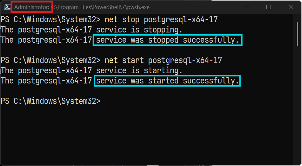 PostgreSQLサービスの再起動
